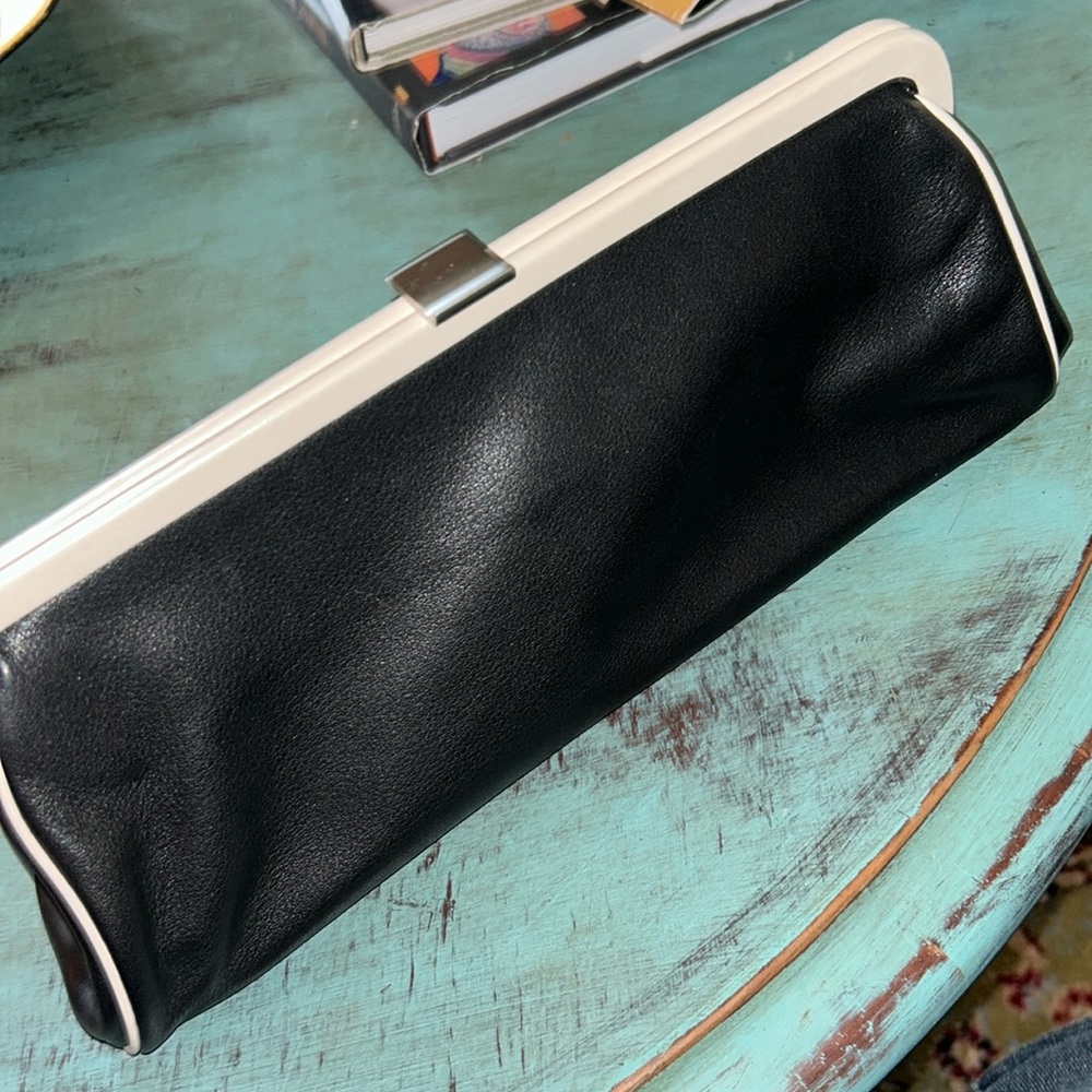 Ann Taylor Black with off white trim evening clutch